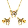 Joia Versátil da Moda com Strass Coroa Fresca Pingente de Coração Colar Pequenos Brincos de Tarraxa Conjunto de Joias de Aço Inoxidável para Mulheres