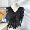 Venta caliente de comercio electrónico, organza bordada, alas de ángel, cuello delantero, vestido de escenario, apliques simples decorativos