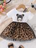 2026 Vestido de Verano para Bebé Niña Más Vendido Estilo Nuevo Moda Estampado de Niña Patchwork Estampado de Leopardo Falda de Malla
