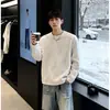 Sudadera de estilo americano con cuello pequeño para hombre, otoño e invierno, con diseño de hombro estructurado, detalles de patchwork, mangas largas deconstruidas, tejido de peso pesado y sin capucha, adecuada como capa interior o camiseta base