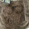Top corsé sexy con estampado de leopardo y adornos, con ballenas de soporte, strapless de hombros descubiertos, camisola de alta gama