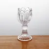 Suporte de Vela Alto em Vidro Transparente com Listras Verticais em Estilo Francês Minimalista, Formato Tulipa, para Decoração de Casa, Restaurante, Hotel e Aromaterapia