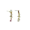 Pendientes Largos Frescos y Coloridos con un Estilo Bosque de Nicho, Pendientes Asimétricos Suaves con Diamantes, Flores de Rosa y Tachuelas de Borlas