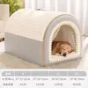 Cama para gato para otoño e invierno, cálida y adecuada para todas las estaciones, cama portátil para mascotas para perros pequeños y medianos, semicerrada y plegable