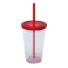 Taza de Plástico de Doble Capa para Popote con Tapa, Suministro Directo Transfronterizo, Taza Cónica de 16 oz, Se Puede Personalizar la Impresión con Color y con Logo, Vaso de Agua