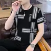 Camiseta de Manga Corta para Hombre Verano Nueva Seda de Hielo Sensación de Hielo Ajustada Moderna Estampada Camiseta de Media Manga para Hombre Ropa Superior