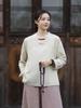 26 Otoño Nuevo Original Moda Algodón y Lino Suéter Top Cosido Estilo Retro República de China Cuello Alto Abotonado Vestido Camisa de Té