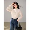 Camisa de cuello alto para mujer con diseño francés, nuevo top moderno en relieve, camisa vintage