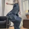 Pantalones Cargo de Mezclilla Rectos Retro para Mujer, Novedad Primavera y Otoño de Cintura Alta Sueltos Adelgazantes de Pierna Ancha Largos hasta el Suelo