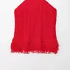 Atacado Aliexpress Roupa Europeia e Americana Transfronteiriça 2025 Novo Outono Gola Redonda Sem Manga Barra com Franjas Malha Top