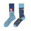 Meias Longas de Algodão Jacquard Cartoon Criativas Nova Tendência Outono/Inverno Estilo Casal Asimétricas Personalidade da Moda