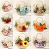 Bolso Tejido de Paja Floral Hecho a Mano para DIY con Materiales de Flores Artificiales, Bolso de Mano para Actividades de Team Building y Calentamiento, Bolso de Mano Pequeño