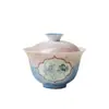 Juego de Tazas de Té de Cerámica de Alta Gama con Diseño de Ventana Pastel Bajo Esmalte de Mariposas y Flores, Incluyendo una Taza con Tapa para Uso en Casa