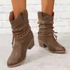 Botas de Mujer con Borlas Gruesas de Tacón Bajo Plisadas que Aumentan la Altura, Botas de Media Pantorrilla para Mujer de Estilo Europeo y Americano con Borlas y Punta Redonda Trenzada, Botas de Borlas