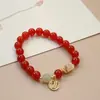 Pulsera original de ágata roja de moda nacional Colgante de calabaza de jade dorado y orquídea de perla Joyería al por mayor