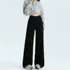 Jeans preto de perna larga para mulheres, nova coleção de outono 2026, tamanho petite, caimento solto, emagrecedor, versátil, perna reta estreita, calças compridas
