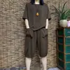 Traje casual de moda de verano, top holgado y elegante con pantalones cropped, conjunto de dos piezas, cómodo, disimula el abdomen, adelgazante y favorecedor