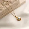 Colar de Corrente de Aço Inoxidável Transfronteiriço para Mulheres, Corrente de Gargantilha com Pingente da Moda Oval de Pérola Sintética Banhado a Ouro 18K Venda por Atacado Dropshipping