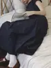 Vestido de manga corta con cuello redondo, encaje de Auricularia en la cintura, estilo retro, femenino, línea A, azul marino inglés