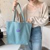 28111 Bolso de hombro a cuadros vintage, estilo coreano, popular en Internet, bolso de lona combinable, bolso de mano de gran capacidad para estudiantes, para mujer