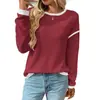 Nuevo Top Suelto de Bloques de Color con Cuello Redondo y Mangas Largas de Punto Sintético para Mujer, Transfronterizo de Amazon, Otoño/Invierno 2026, Europeo y Americano