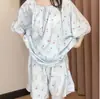 EGG NOVA Conjunto de Verano para Mujer de Algodón y Seda con Top de Manga Corta y Shorts Ropa de Casa Pijama para Mujer Primavera/Verano Se Puede Usar al Aire Libre