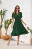 Vestido Casual de Amazon Transfronterizo con Cuello en V, Cintura Alta y Lazo con Pompones, Manga Corta para Vacaciones y Viajes, Vestido de Playa