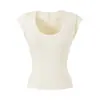 Cor Sólida Estilo Garota Picante Simples Gola U Manga Curta Ajuste ao Corpo Cintura Marcada Emagrecedor Camisa Básica Ombro Normal Camiseta Curta Manga Flare para Mulheres Verão