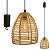 Lámpara de araña de ratán a pilas transfronteriza impermeable para exteriores con LED para sala de estar, patio, comedor, camping, lámpara decorativa