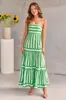 S32296 Comercio Exterior Europeo y Americano Ropa Transfronteriza para Mujer Amazon Rayas Posicionamiento Estampado Tirantes Espalda Descubierta Bolsillo con Solapa Vestido Pantalón para Mujer