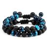Pulsera de dos piezas de piedra volcánica cilíndrica de 8 mm con ojo de tigre de piedra natural para hombre, traje de pulsera de nuevo diseño transfronterizo de gran venta