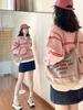 Suéter Vintage de Punto con Raya de Color en Contraste y Media Cremallera con Cuello POLO Rosa para Mujer Primavera Talla Pequeña Grande