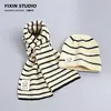 Conjunto de chapéu e cachecol infantil duas peças para meninos e meninas inverno listrado lã quente bebê tricô pulôver proteção para as orelhas boné moda