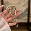 Grampo de Cabelo Vintage para Mulheres, Grampo de Cabelo Metálico de Alta Qualidade em Forma de U com Peônia, Grampo Sofisticado de Nicho, Acessório de Cabelo Estilo Antigo Venda por Atacado