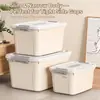 Caixa de armazenamento e organização de grande capacidade e extra grande, caixa de armazenamento multifuncional para uso doméstico, caixa de armazenamento de plástico para roupas, brinquedos e lanches