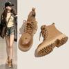 Botas Martin de Suela Gruesa para Mujer, Nuevas Botas de Cuero Estilo Británico para Primavera y Otoño, Botines Cortos de Moda para Motocicleta Versátiles que Aumentan la Altura con Forro de Felpa
