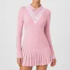 Polo Esportivo Feminino de Manga Longa com Gola Lapela, Estilo Novo Transfronteiriço, Saia Fitness de Tênis Elástica e Respirável, Roupa de Yoga, Conjunto Fitness
