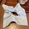 Scrunchie lenço quadrado estilo pastoral francês para meninas e crianças, elástico de cabelo doce com laço para coques, acessório de cabelo