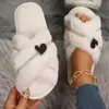Pantuflas de Algodón de Talla Grande Transfronterizas para Mujer Otoño e Invierno Corazón de Melocotón Hogar Interior Suela Suave Pantuflas de Algodón con Pedrería Pantuflas de Hilo Cruzado para Padre e Hijo