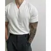 Ventas Directas de Fábrica Transfronterizas Tops para Hombre Cuello en V Holgado Casual Tejido de Punto Verano Delgado de Manga Corta Versátil Color Sólido Camiseta