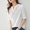 Camisa de manga corta de alta gama blanca de algodón puro 2024 para mujer. Verano 2023. Nueva camisa pequeña bordada de estilo étnico versátil.