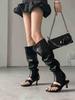 2026 Nuevo Estilo de Verano Comercio Exterior Botas Altas de Tacón Alto con Punta de Tira y Pantorrilla Ancha, Botas Largas Apiladas, Sandalias Finas de Tacón Alto, Botas Largas Huecas