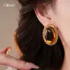 Pendientes Ovalados de Resina Color Café Maillard Aguja Plateada Otoño e Invierno Retro Versátiles Pendientes de Lujo Ligero de Alta Gama para Mujer