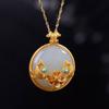 Collar con colgante Hetian Meiyu con incrustaciones de koi en plata esterlina chapada en oro para mujer, cadena de clavícula antigua con temperamento de moda retro para mujer