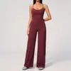 Macacão de yoga transpassado com design nas costas cruzadas, casual e moderno, macacão com calça pantalona elástica modeladora para mulheres 4529