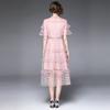 Foto real em estoque bordado pesado luxo leve elegante cintura alta modelador saia fada rosa vestido com bordado de fio de ouro