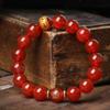 Pulseira de Obsidiana Natural de Três Lados Ágata Vermelha Zodíaco Santo Padroeiro Pulseira Benmingfo de Seis Caracteres com Bronzeamento para Homens e Mulheres