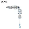 Elegante Novo Prendedor de Cabelo Azul com Franja de Cristal Estilo Chinês para Mulheres, Novo Estilo Nacional Exquisito Grampo Lateral para Cabelo Qipao e Hanfu