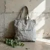 Bolsa de Lona Portátil com Texto Lavado Simples Personalizado com Grande Capacidade Bolsa Tote Cor Pura Versátil Bolsa de Ombro de Lona