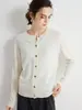 Cardigan de malha elegante de cor sólida com fivela, gola redonda, afina a silhueta, para o trabalho, início do outono, suéter feminino de cashmere puro com temperamento